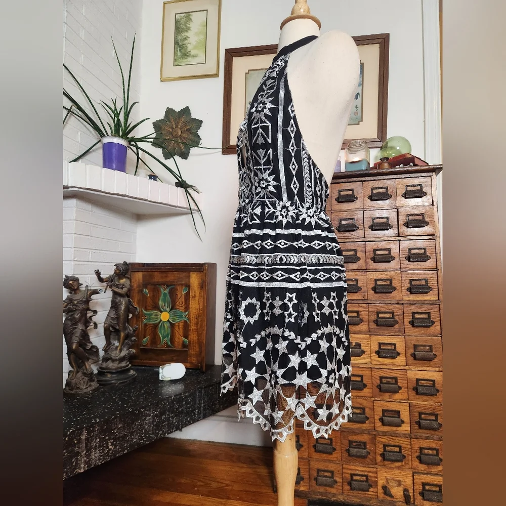 Jen's Pirate Booty Starlight Mini Black And Silver Halter Dress Size Small - Picture 5 of 13